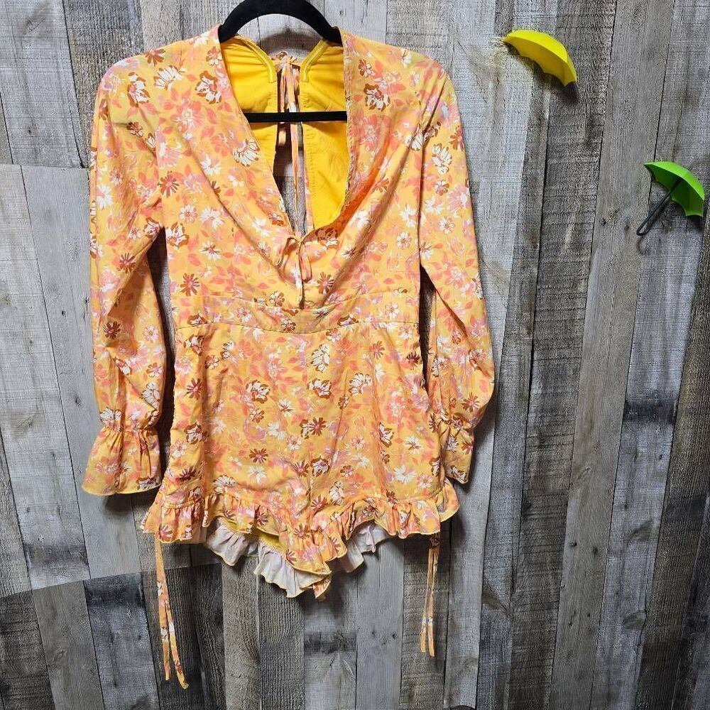 Tiger Mist Yellow Floral Ruffle Shorts Romper Jumper Boho Summer Spring
